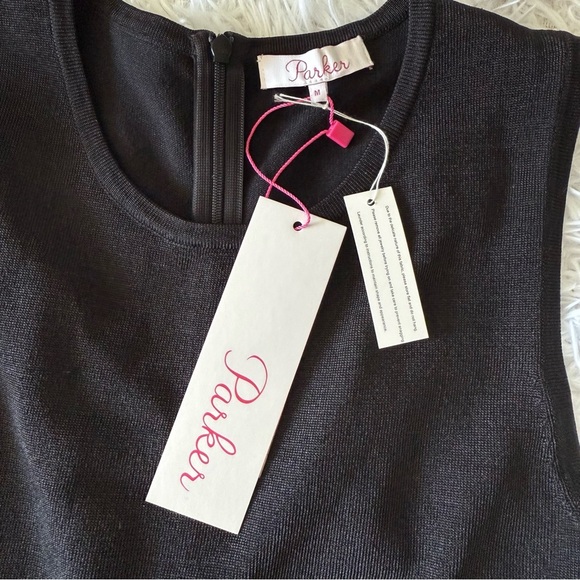 NWT Parker Black Fit and Flare Sweater Knit Dress with Fringe Hem Size M - Picture 7 of 10